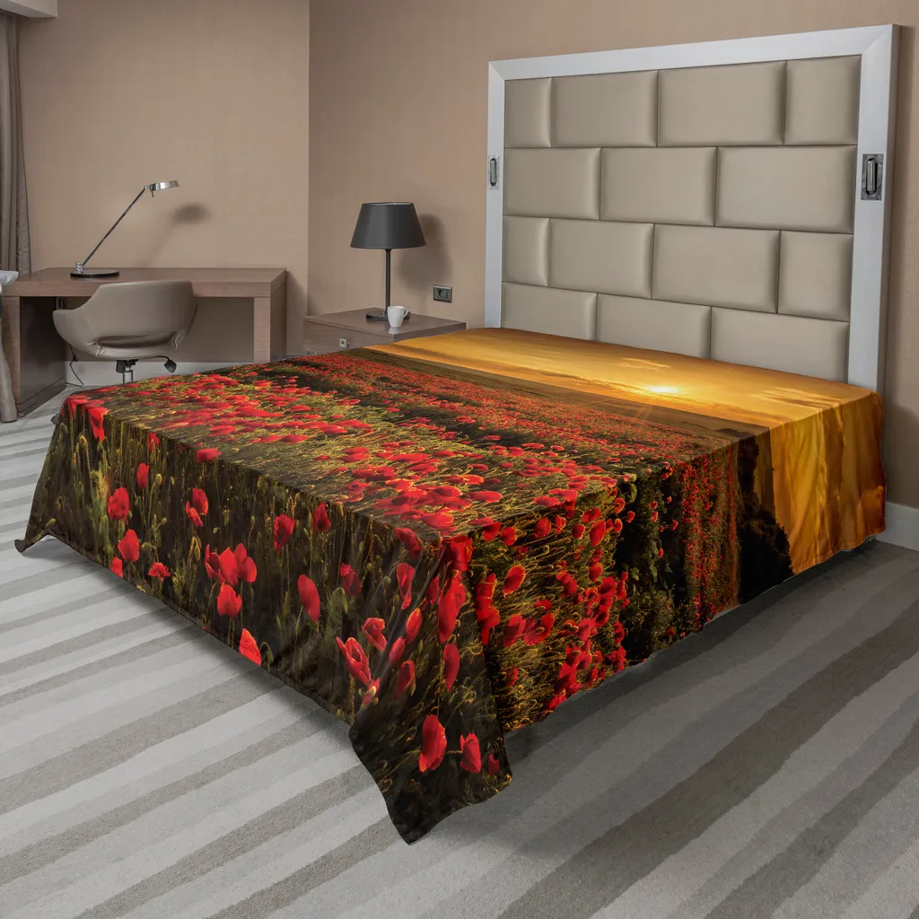 Drap plat supérieur imprimé paysage prairie pour grand lit de adulte