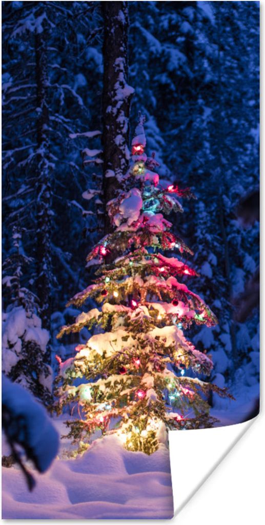 MuchoWow Poster Ein Weihnachtsbaum im verschneiten Wald 20x40 cm - Plakat - Foto