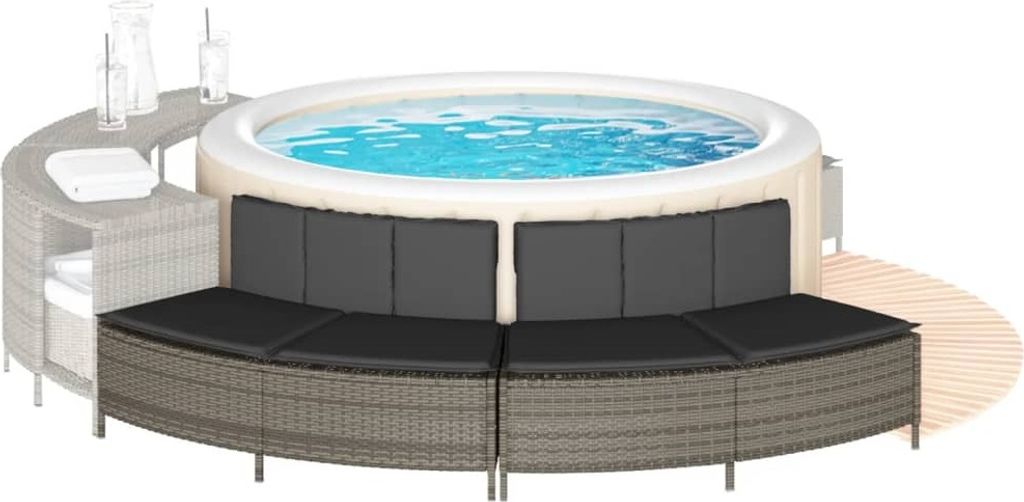 Whirlpool-Bänke mit Auflagen 2 Stk. Grau Poly Rattan - Poolzubehör modernem Design 69518281