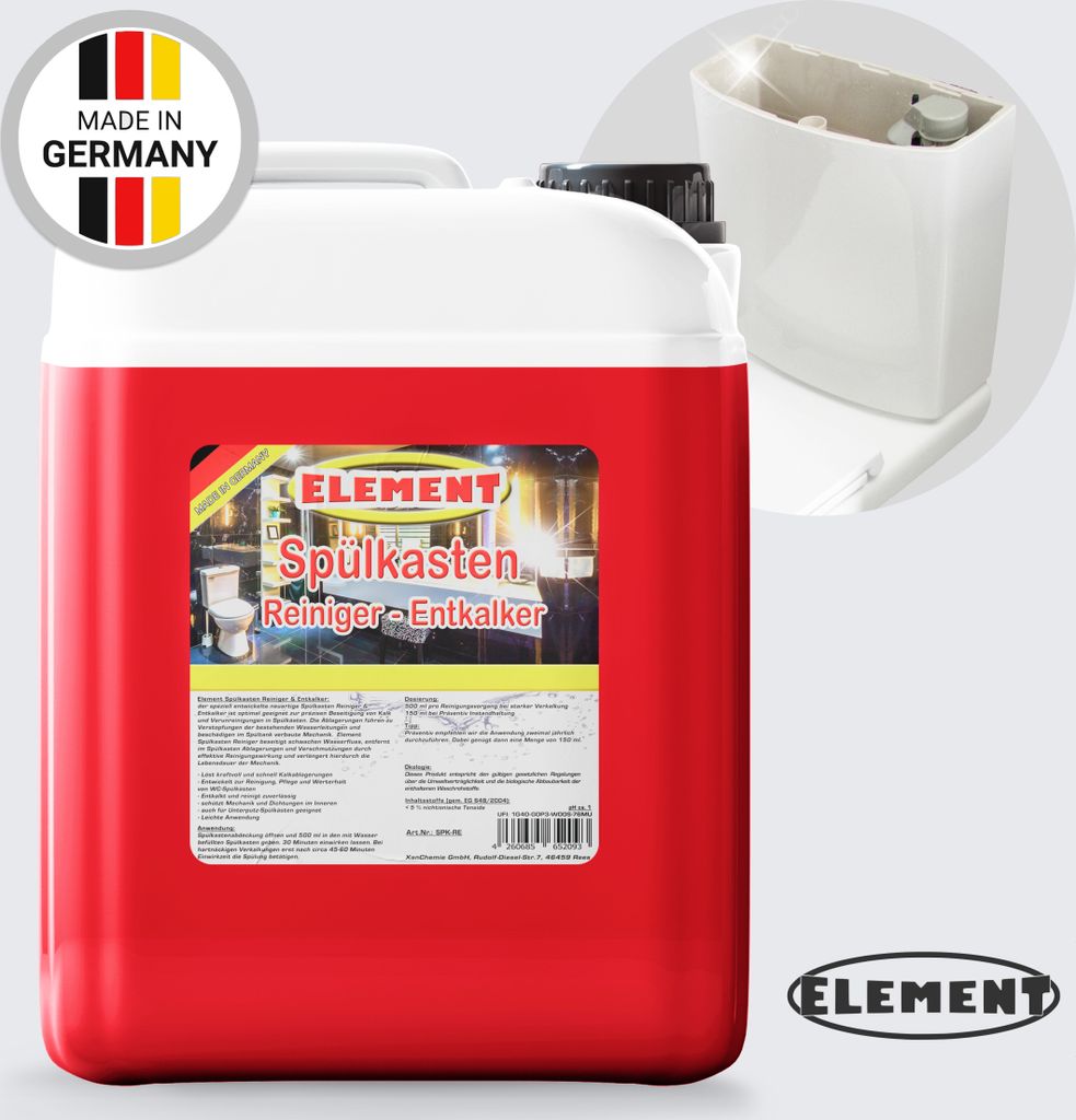 Element Toilettenspülkasten Entkalker I 10 Liter I Spülkasten Reiniger I Effektives Reinigungsmittel zum Entfernen von Ablagerungen im Spülkasten