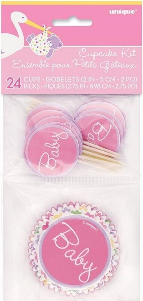 Unique Party - Cupcake-Topper, Storch, Baby Shower Set 48er-Pack SG24454 (Einheitsgröße) (Bunt)