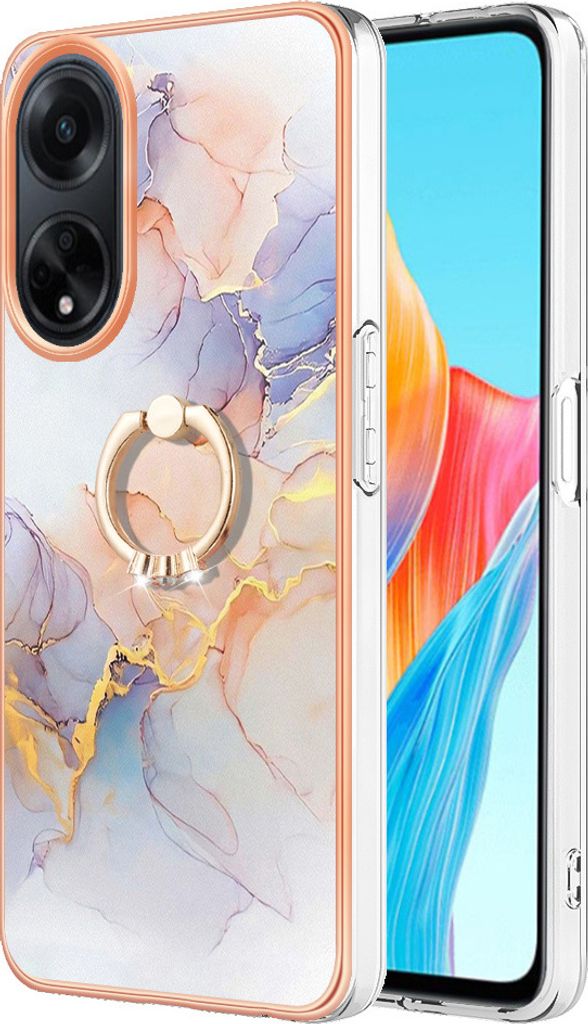 Hülle für Oppo A98 Muster TPU Silikon Stoßdämpfer Bumper Schutzhülle mit Ring Ständer Grau