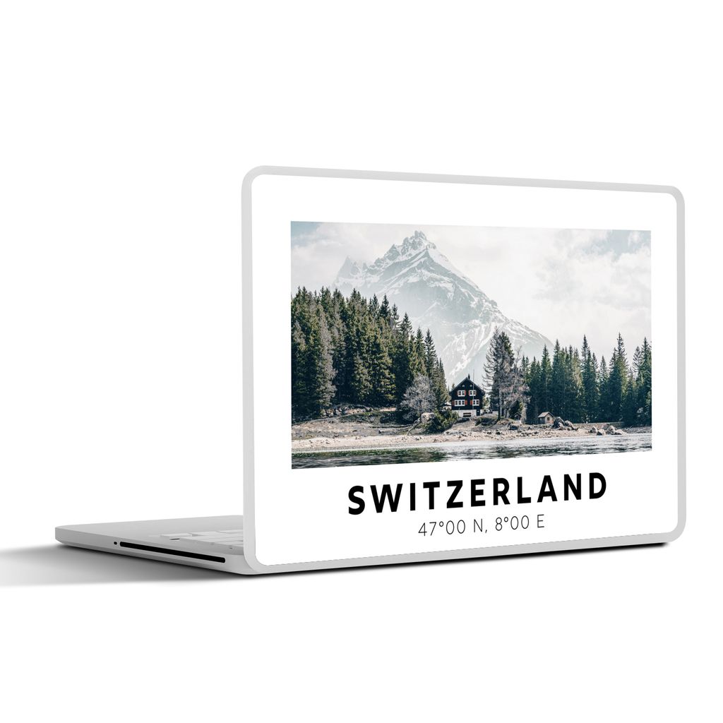 MuchoWow Laptop Aufkleber Sticker Cover Schweiz - Berg - Chalet - Grün 32.5x23.5 cm - Sticker für Laptop - Selbstklebend