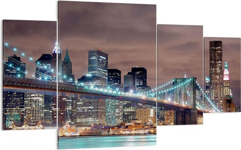 Bild auf Leinwand - Leinwandbild - Stadt Brücke Wolkenkratzer - 160x90cm - Wand Bild - Wanddeko - Leinwanddruck - Bilder - Kunstdruck - Wanddekora...