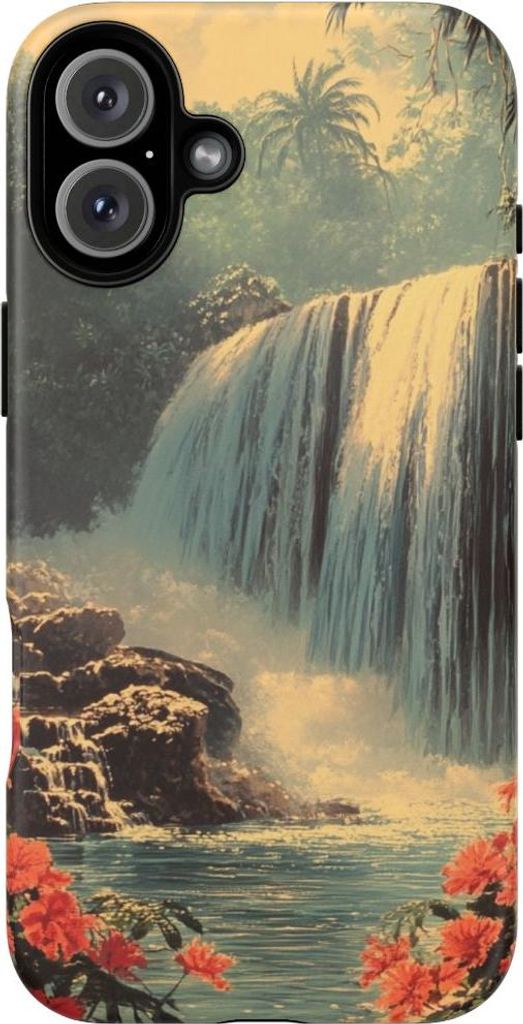 Tropischer Wasserfall mit roten Blüten – Hülle Kompatibel mit iPhone 16 Plus