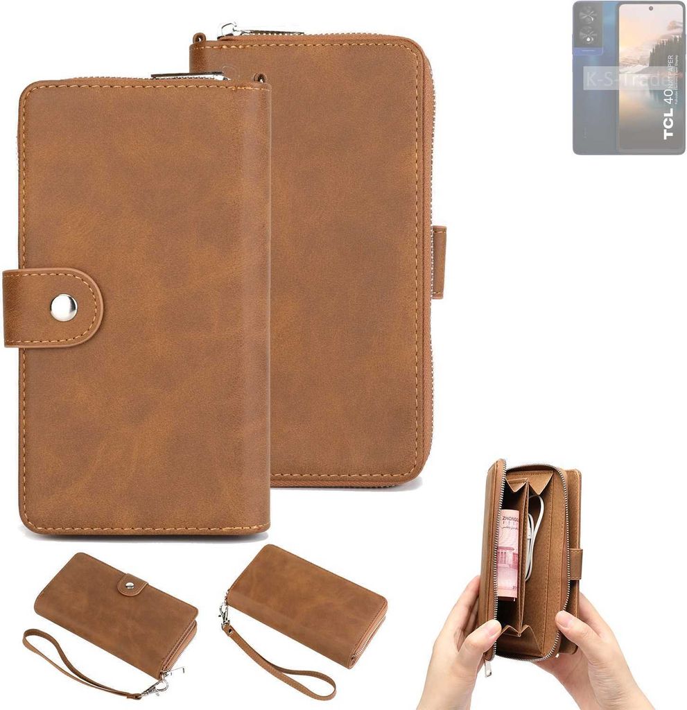 K-S-Trade Handyhülle Schutzhülle kompatibel mit TCL 40 NXTPAPER & Portemonnee Tasche Handytasche Case Etui Geldbörse Wallet braun (1x)