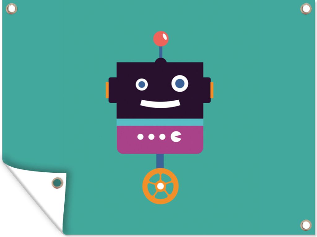 MuchoWow 120x90 cm Outdoor-Poster Gartendeko Sichtschutz Garten Poster für den Garten Roboter - Rad - Lila - Grün - Jungen - Kinder