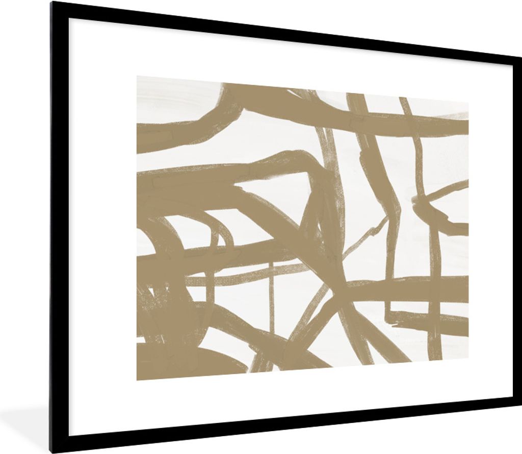 MuchoWow Gerahmtes Poster Braun - Weiß - Abstrakt 80x60 cm - Poster mit Schwarzem Bilderrahmen Wandposter Rahmen Foto Bilder - Schlafzimmer-Deko...