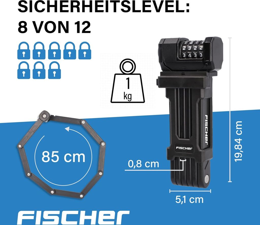 Składane zapięcie rowerowe FISCHER PROTEC FN85 Długość: 850 Zdjęcie produktu 12