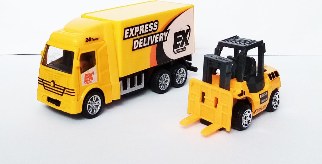 LKW + Gabelstapler mit Rüchzug Modellauto Modell Laster Truck Spielzeugauto Spielzeug 56 (LKW mit Gabelstapler)