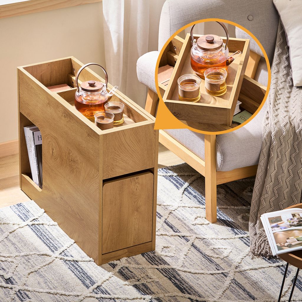 SoBuy FBT158-N Schmaler Beistelltisch Platzsparender Nachttisch Sofatisch Beistelltisch Lagerschrank Schrank für Büro Natur 25x55x70cm