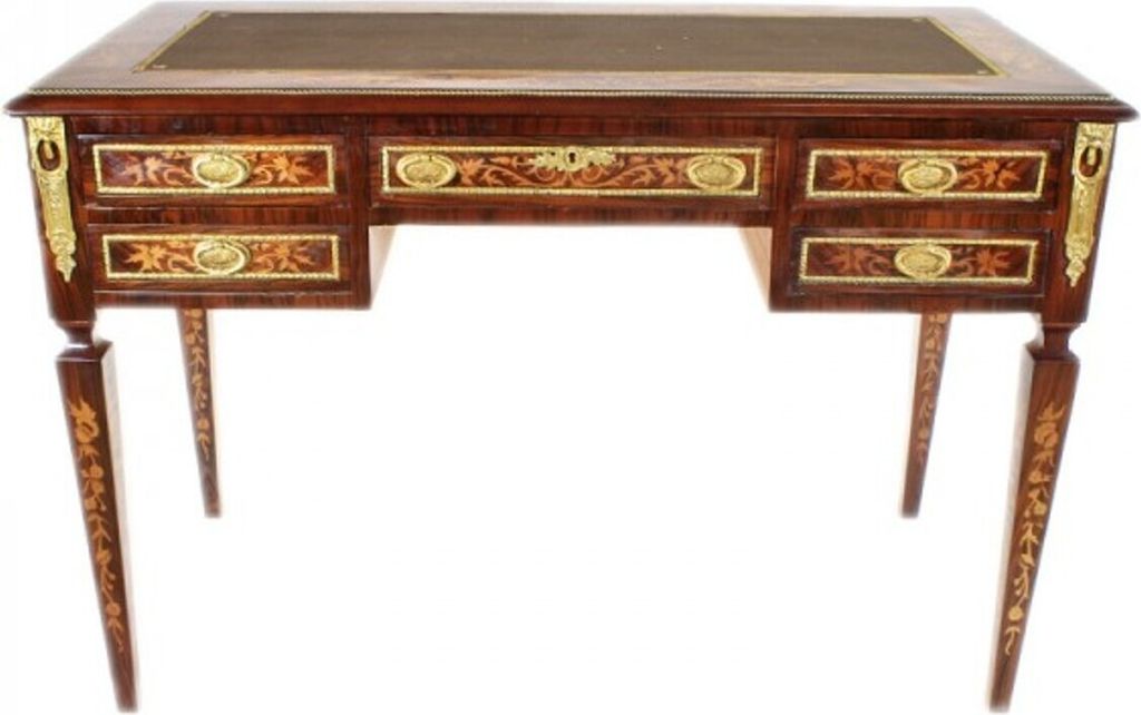 Casa Padrino Empire Schreibtisch Mahagoni Intarsien / Gold - Barock Sekretär Luxus Möbel