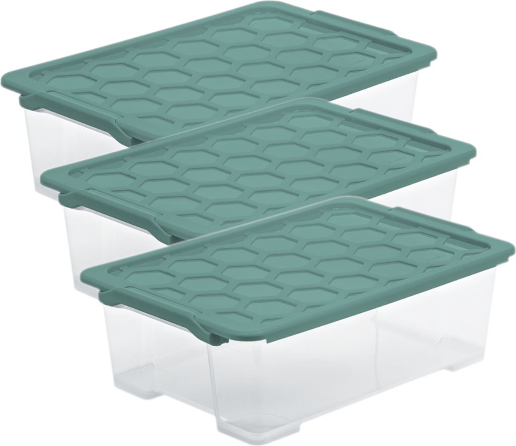 Rotho 3er Set Aufbewahrungsbox 30L Evo Safe - Kunststoffbox je 59,0 x 39,5 x 18,5 cm - Stapelbox mit Deckel - Boxen sicher verschliessbar