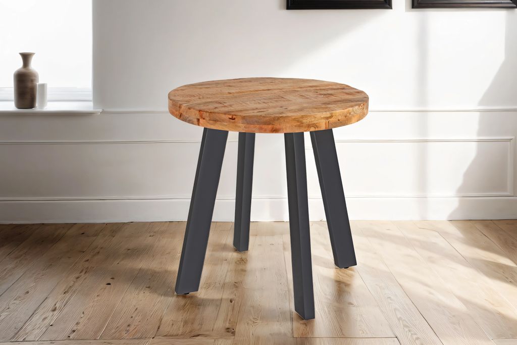 Esstisch rund Mangoholz massiv 100 cm schwarz ADELINA