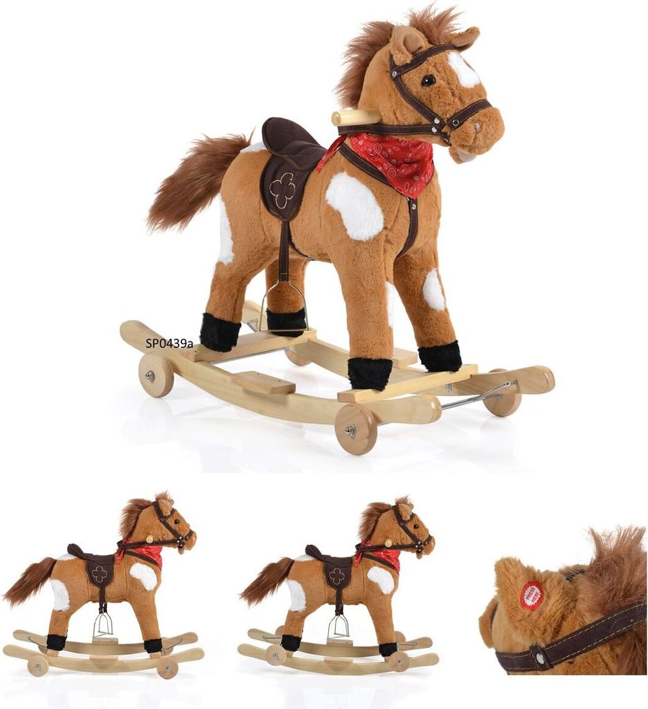 Moni Schaukelpferd Plüsch Thunder WJ-302, Sound, Kufen, Rollen, bis 50 kg braun