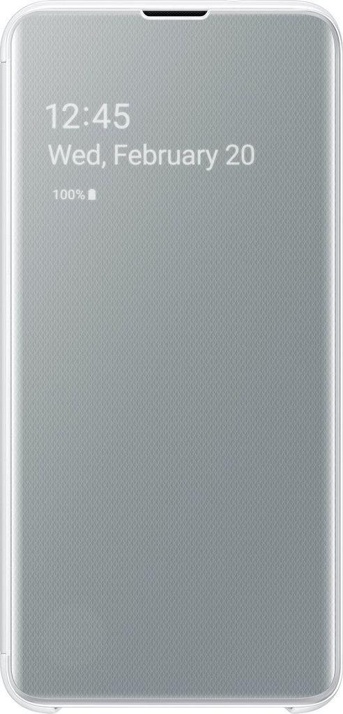 A smartphone with a flip cover showing the time and date.