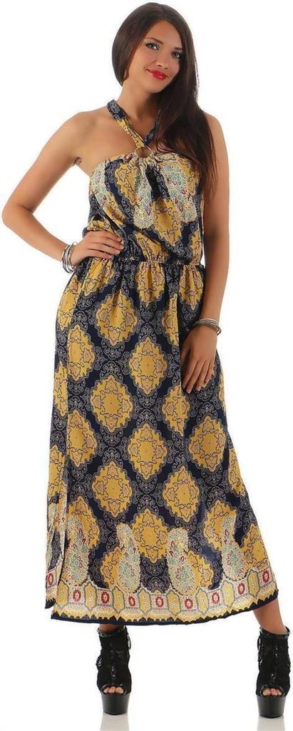 Damen Sommerkleid mit Barockmuster; Gelb S/M