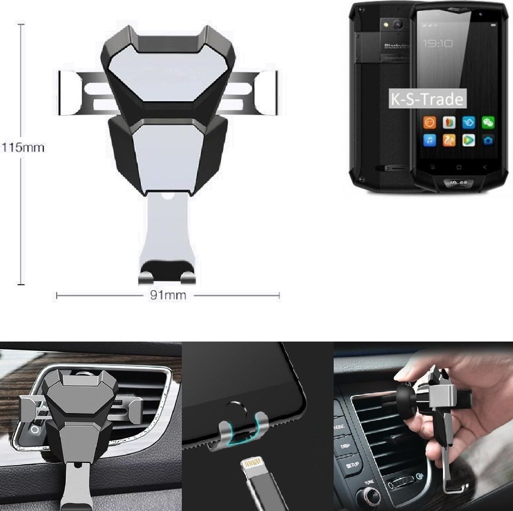 K-S-Trade Lüftungshalterung kompatibel mit Blackview BV8000 Pro kompakte Handy-Halterung Lüftungsschlitz Lüftungsgitter Autohalterung KFZ