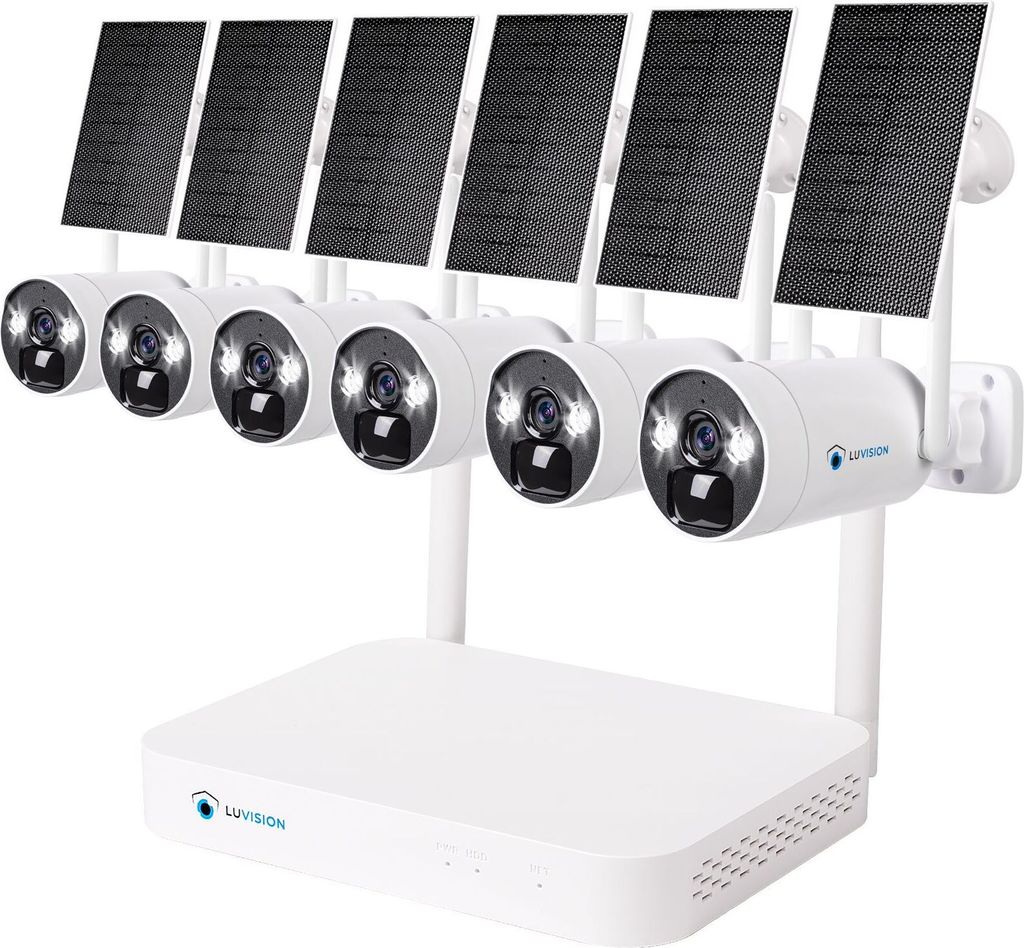 LUVISION Dual WLAN Solar Akku Überwachungssystem 10 Kanal NVR 4MP Überwachungskamera Set Mikrofon