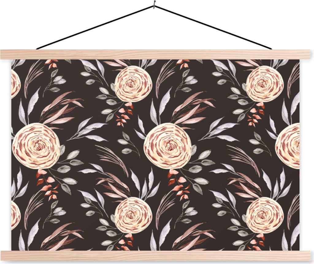 MuchoWow Textilposter Rosen - Natur - Braun 60x40 cm mit holzfarbenen Rahmen - Bilder