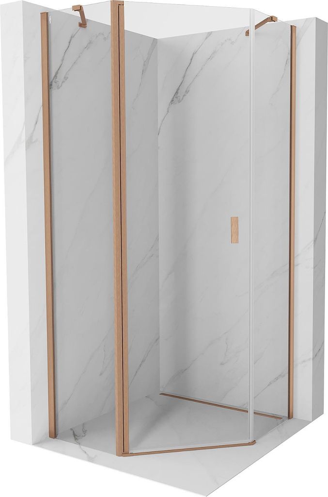 Mexen Mist fünfeckige Duschkabine mit Drehöffnung 90 x 90 cm, transparent, gebürstetes Kupfer - 8A8-090-090-65-00