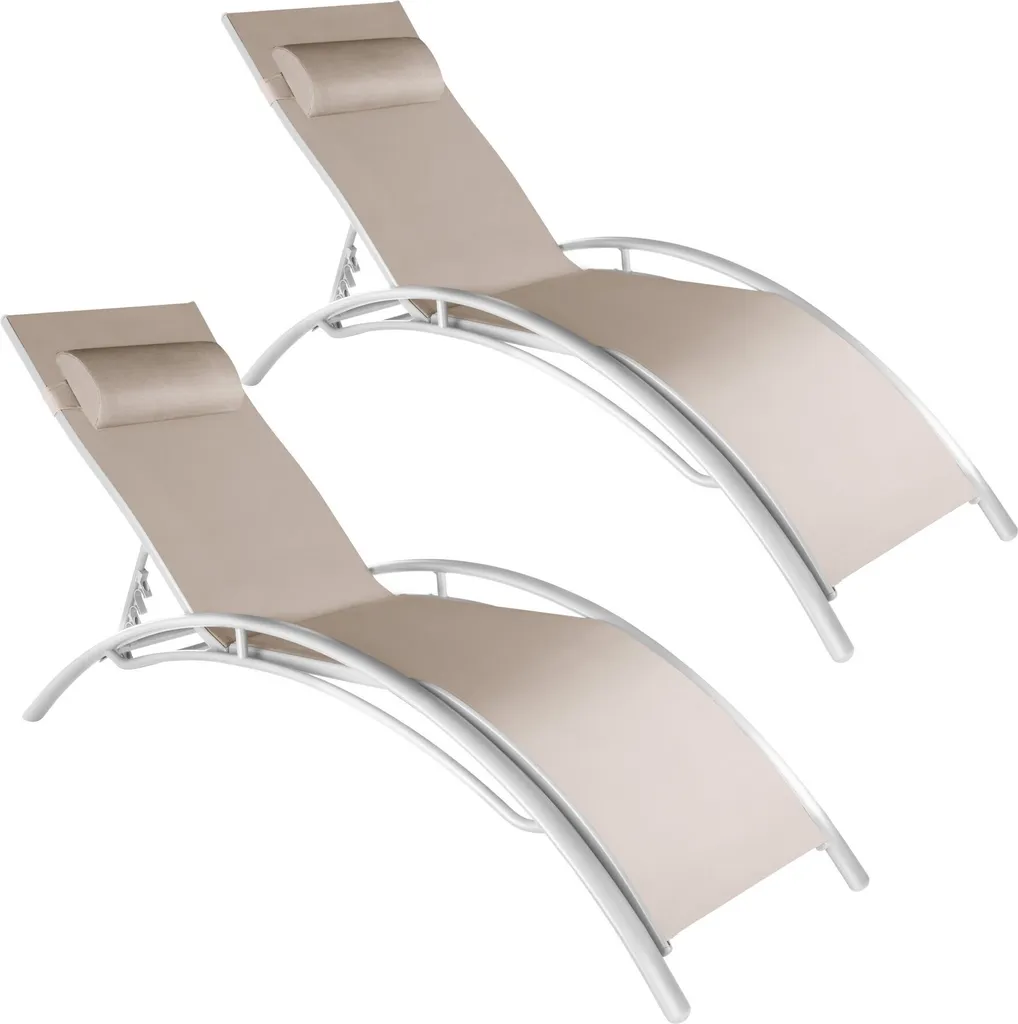 Lot de 2 chaises longues en aluminium beige inclinables sur 5 niveaux