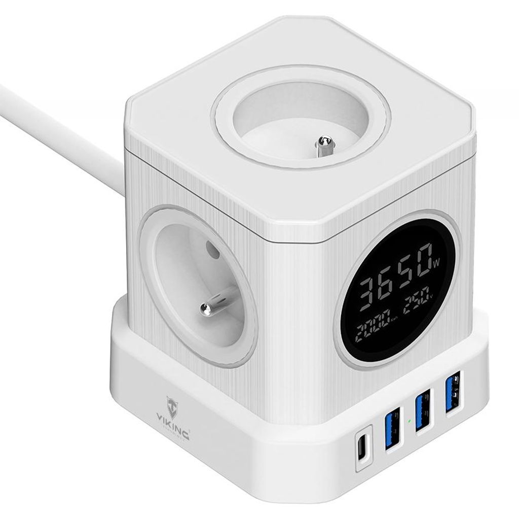 Síťový adaptér Viking ACT44/Output: 4xAC, 3xUSB-A, 1xUSB-C/výkon až 4000W/ ON/OFF tlačítko