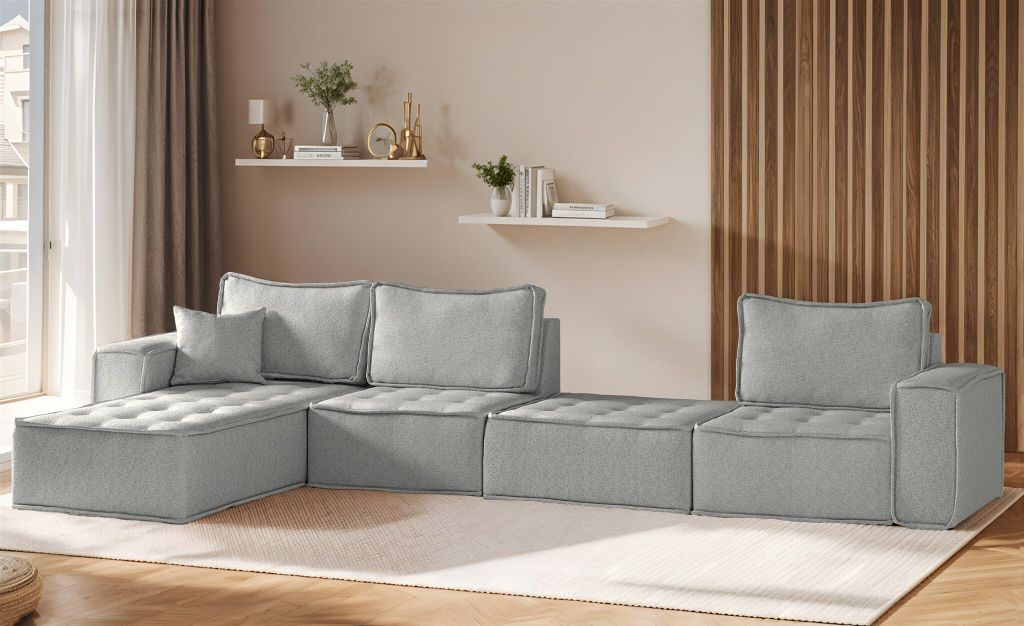 Ecksofa Modulsofa 4-teilig SANDE XL Stoff Alpine Hellgrau Ottomane Links