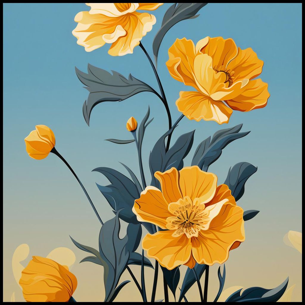 Plakat 100x100cm Goldene Blumenmorgen