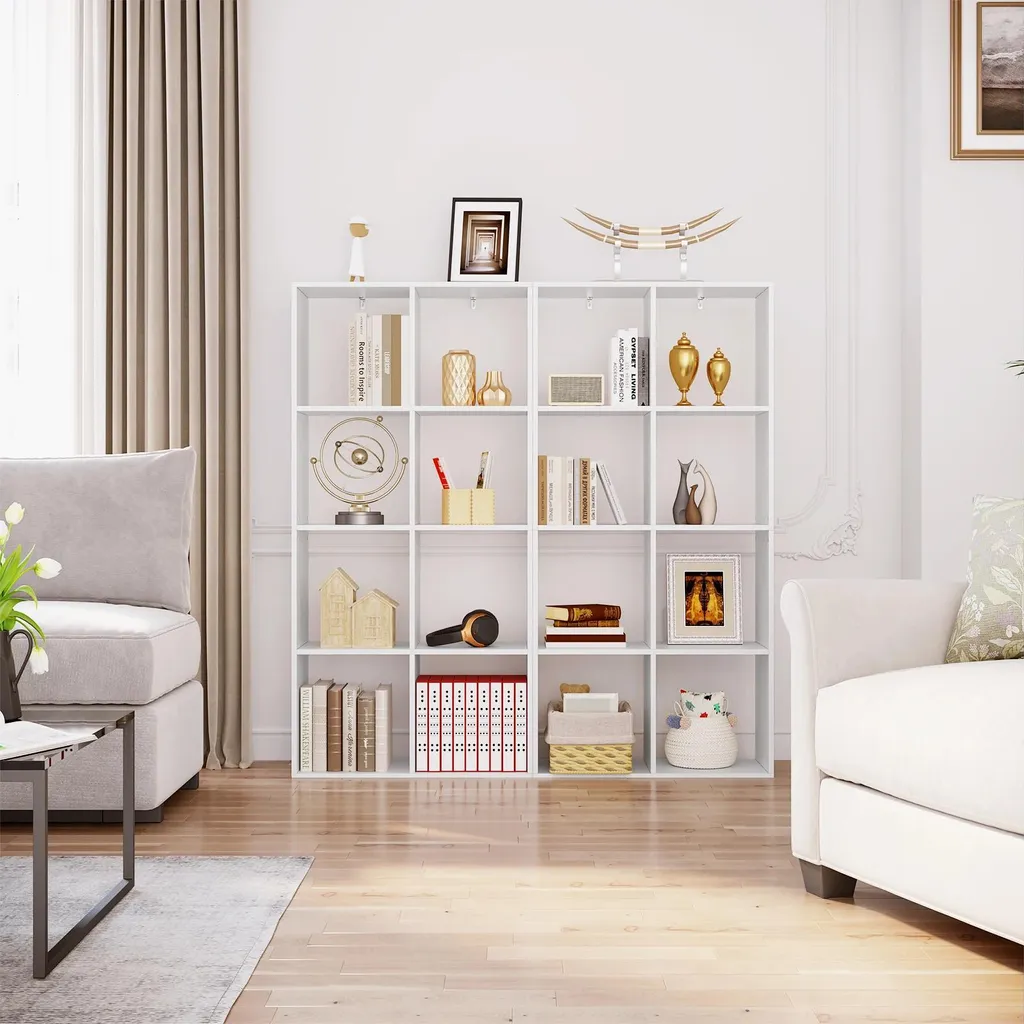 Meuble de bureau blanc 8 compartiments bois pour dossiers et décoration - 4