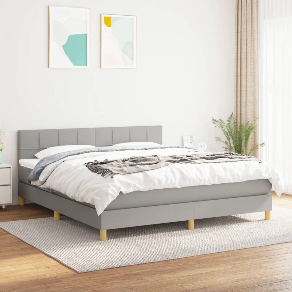 The Living Store Boxspringbett mit Matratze Hellgrau 180x200 cm Stoff