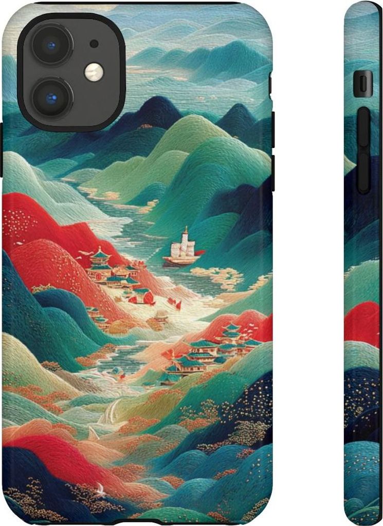 Bunte Berglandschaft im Illustrationsstil – Hülle Kompatibel mit iPhone 11