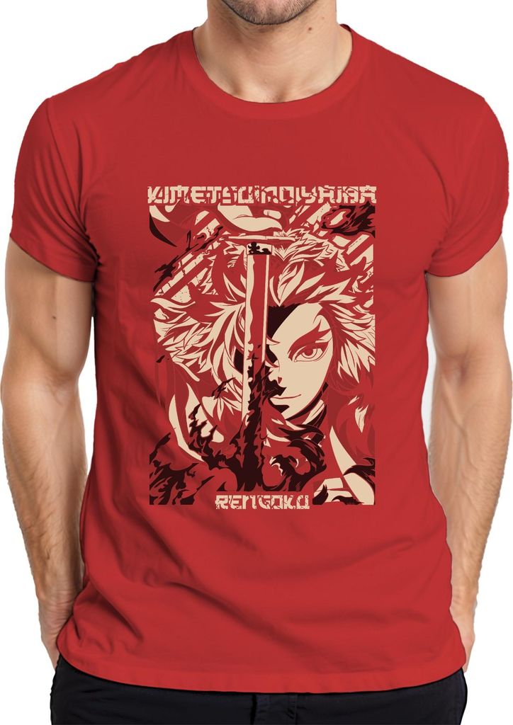 Rengoku Kimetsu no Yaiba Demon Slayer Flammen Schwert Herren T-Shirt, Rot, 3XL