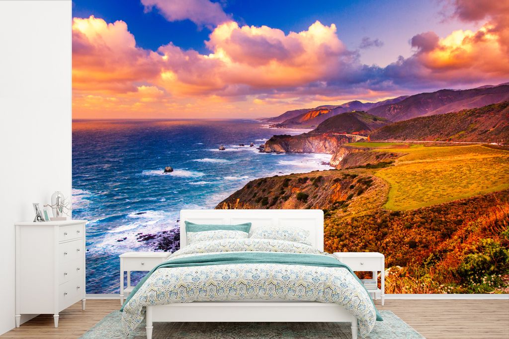 MuchoWow Fototapete für Wohnzimmer oder Schlafzimmer Wandtapete Vinyl Motivtapete Landschaft in Big Sur Kalifornien und Bixby Creek Bridge - 525...