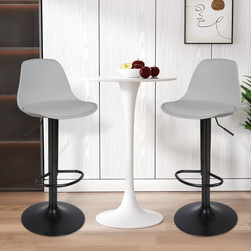 Barhocker 2er Set Gepolsterter Drehhocker Tresenhocker höhenverstellbar Küchenstühle PolyurethanSitzhocker +Kunststoff Rückenlehne Höhenverste...