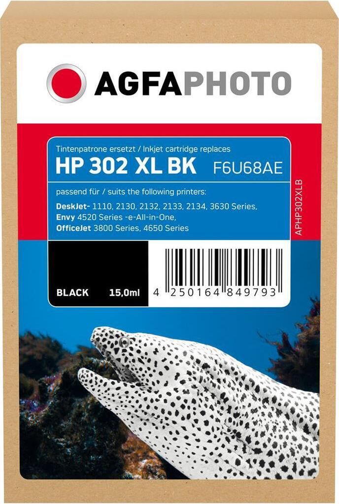 AgfaPhoto Schwarz - kompatibel - wiederaufbereitet - Tintenpatrone (Alternative zu: HP 302XL, HP F6U68AE)