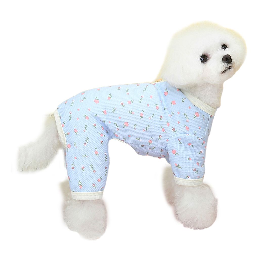 Hunde-Overall für Frühling und Sommer, Blumenmuster, Knopfdekor, weich, dehnbar, Welpen-Schlafanzug, 4 Beine, Haustierbekleidung, Outfits für kl...
