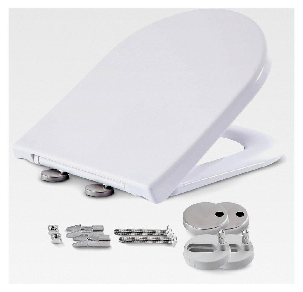 WC-Sitz mit Absenkautomatik | Duroplast Klodeckel D-Form universell | max. Belastung 150 kg | Toilettensitz mit Klodeckel | einfache Montage | Toil...