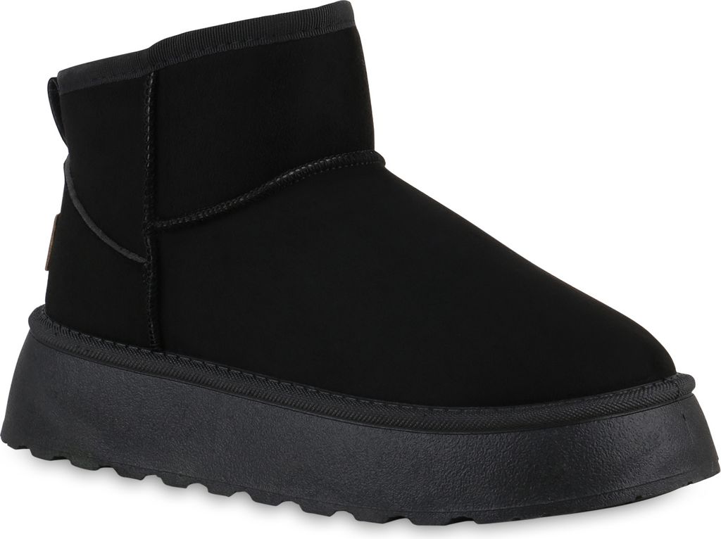 VAN HILL Damen Warm Gefütterte Winter Boots Bequeme Profil-Sohle Schuhe 840816, Farbe: Schwarz, Größe: 37