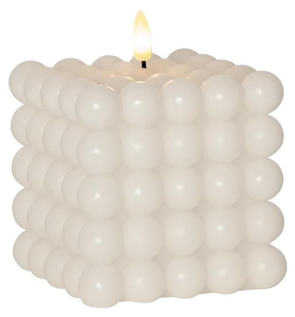 Candela Bubble Dot, cera vera, bianca, luce LED bianco Immagine del prodotto 