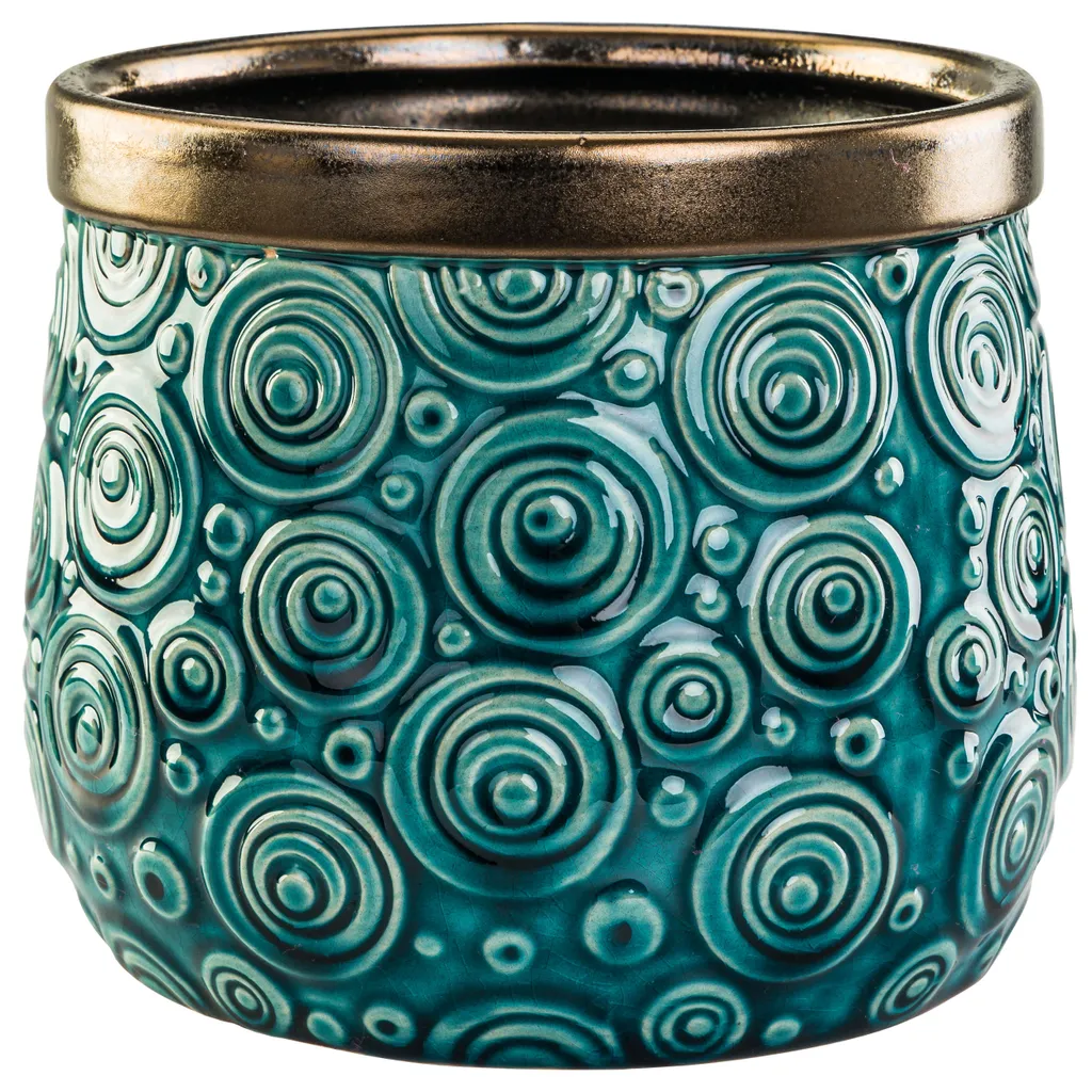 Pot de fleurs design turquoise or 15 cm : fini les cache-pots ternes