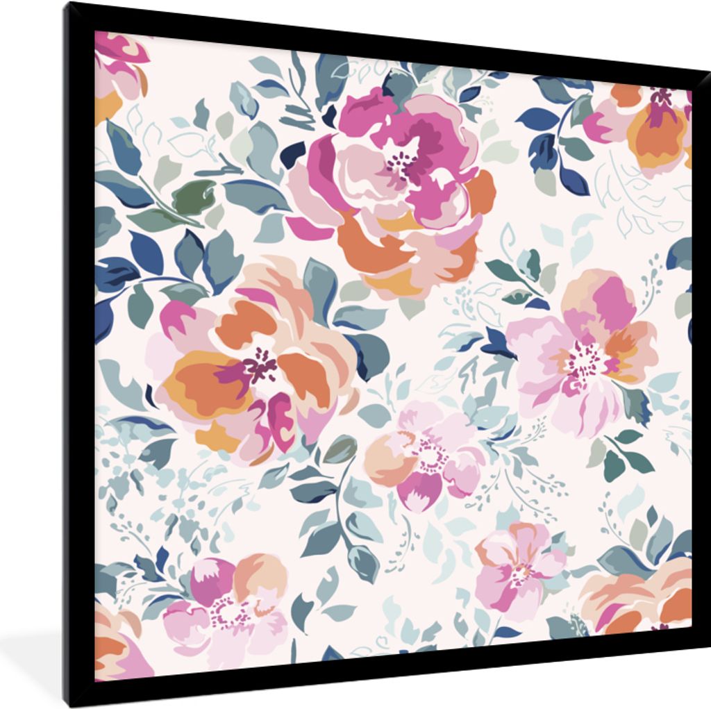 MuchoWow MuchoWow Gerahmtes Poster Blumen - Rosen - Aquarell 40x40 cm - Poster mit zchwarzem Bilderrahmen - Mit Rahmen - Wanddekoration Schlafz...