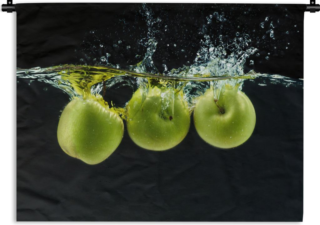 MuchoWow Wandteppich Wandbehang Äpfel - Obst - Wasser - Schwarz - Grün 120x90 cm Tapisserie Dekoration Wandtuch - Wohnen - Aufhänger für die ...