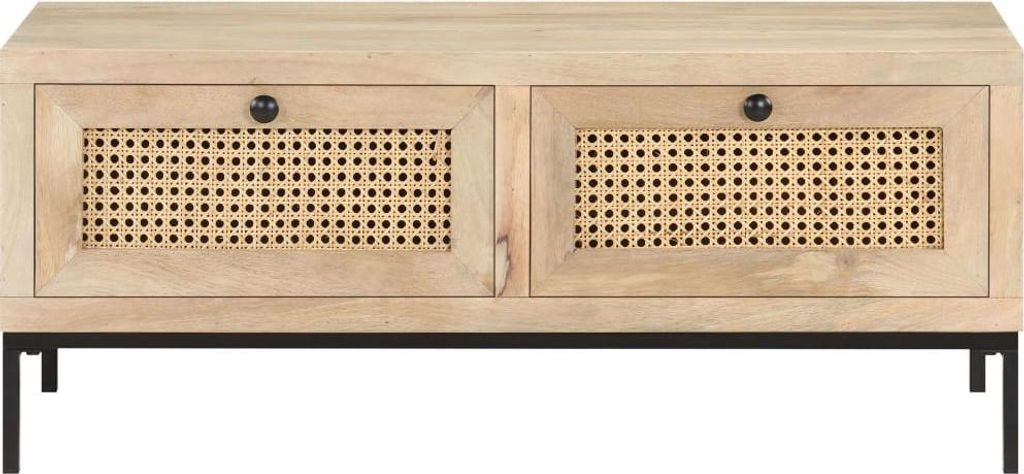 vidaXL Couchtisch 90x50x37 cm Mango Massivholz und Rohrgeflecht
