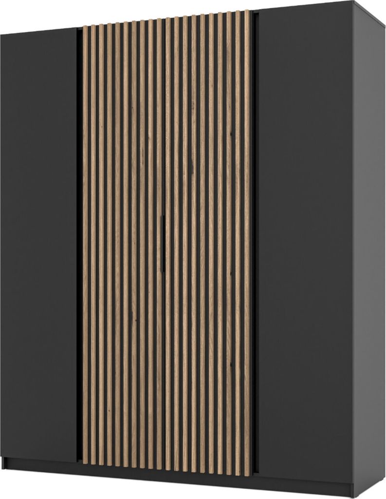 Kleiderschrank Garderobenschrank Drehtürenschrank 200cm CAIRA 13 schwarz / schwarz / eiche evoke