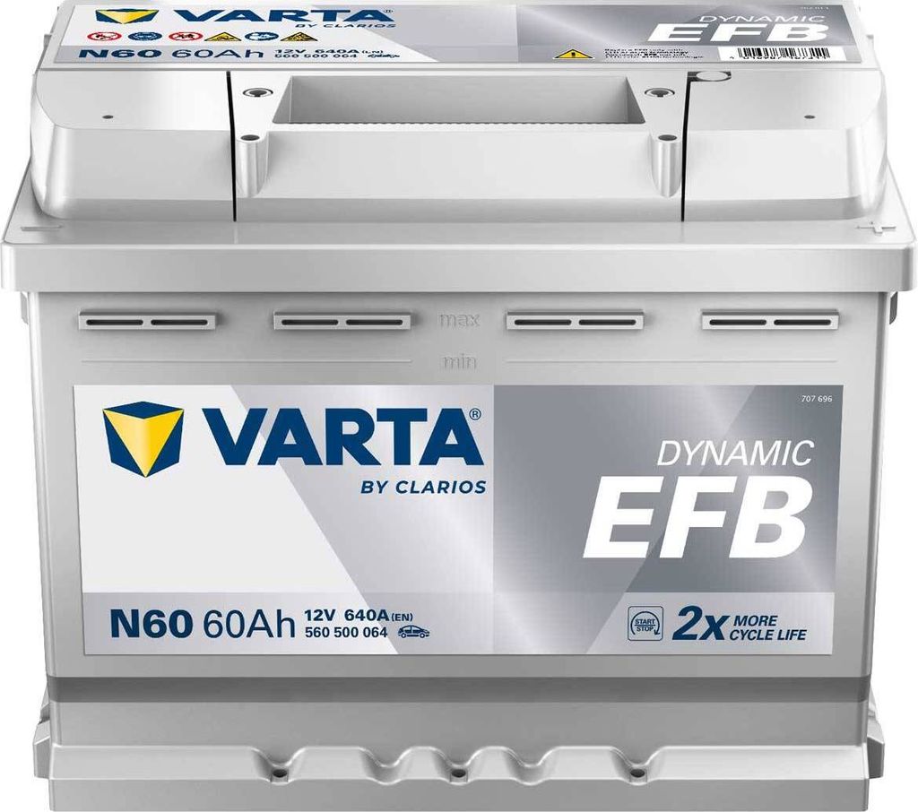 A Varta car battery is shown against a white background.
