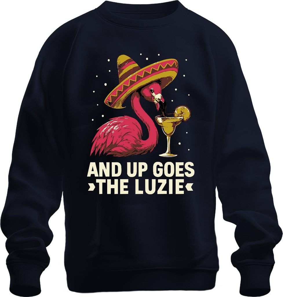 Flamingo Sombrero Margarita Up Goes the Luzie Fiesta Cocktail Party Uni Sweatshirt Pullover, Navy, M