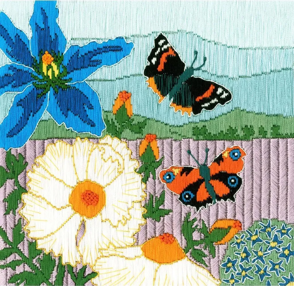 Tableau à Broder Points Longs pour Déco Maison Butterfly Meadow SSKH1