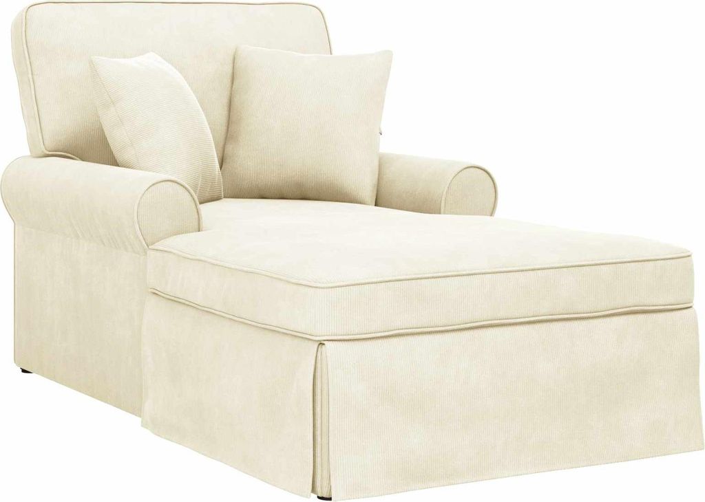 vidaXL Chaise Lounge mit Rock mit Kissen 3 pcs Creme Cordstoff