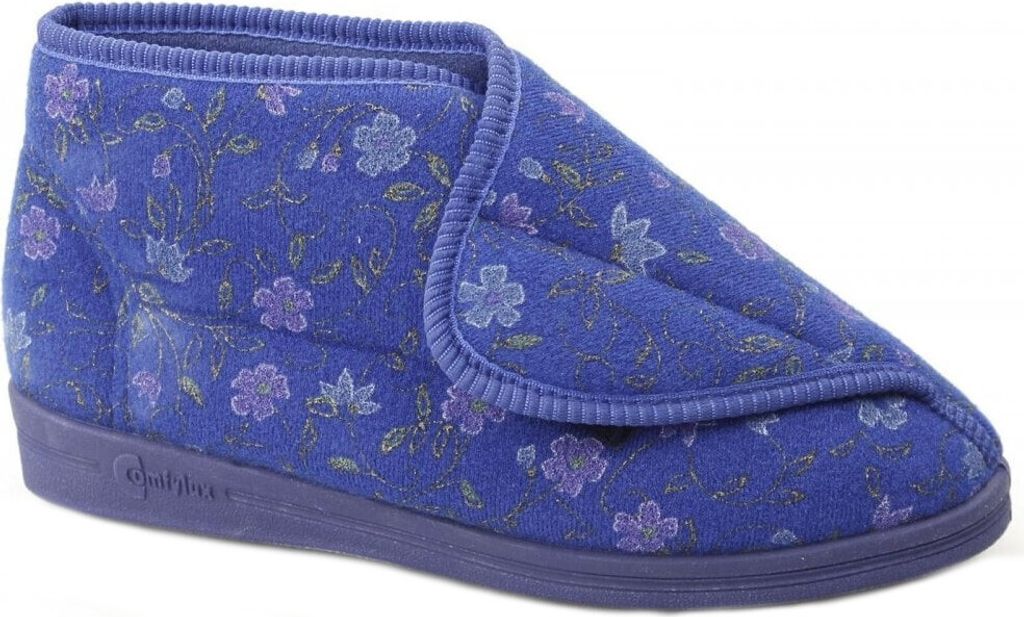 Comfylux Andrea Damen Hausschuhe mit Klettverschluss, Blumenmuster DF505 (38 EU) (Blau)